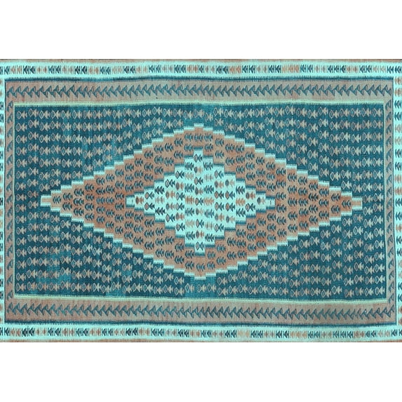 Ahgly Company Indoor Rectangle Abstract Light Blue Contemporary Area Rugs, 3' x 5'