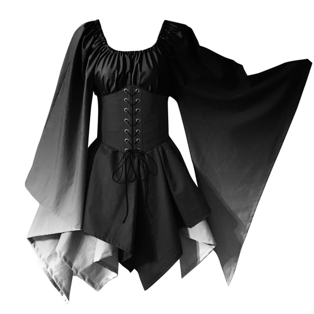 XDZJLR Robes pour Femmes à Manches Trompette Chemise Irlandaise avec Corset Robe Corset Rétro Gothique Traditionnelle m S