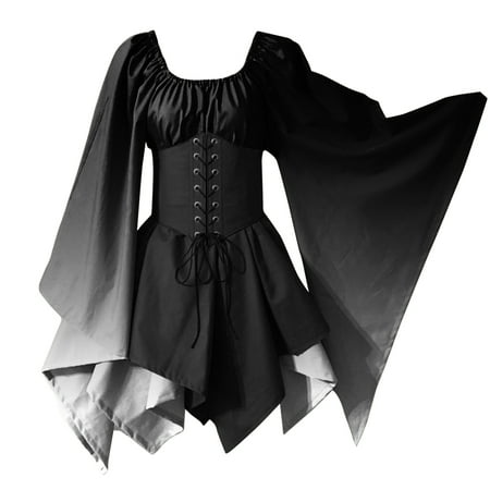 

TAIAOJING Women s Casual T Shirt Dresses For Trumpet Sleeve Shirt Dress With Corset Traditional Dress Gothic Retro Long Sleeve Corset Dress