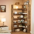 thumbnail image 3 of Memoryfield 6-Tier Corner Bookshelf, Tall Wooden Corner Bookcase with Baffles, Open Bookshelf L-Shaped Storage Display Rack, Bookcases Shelf Unit for Bedroom, Living Room, Brown, 3 of 7