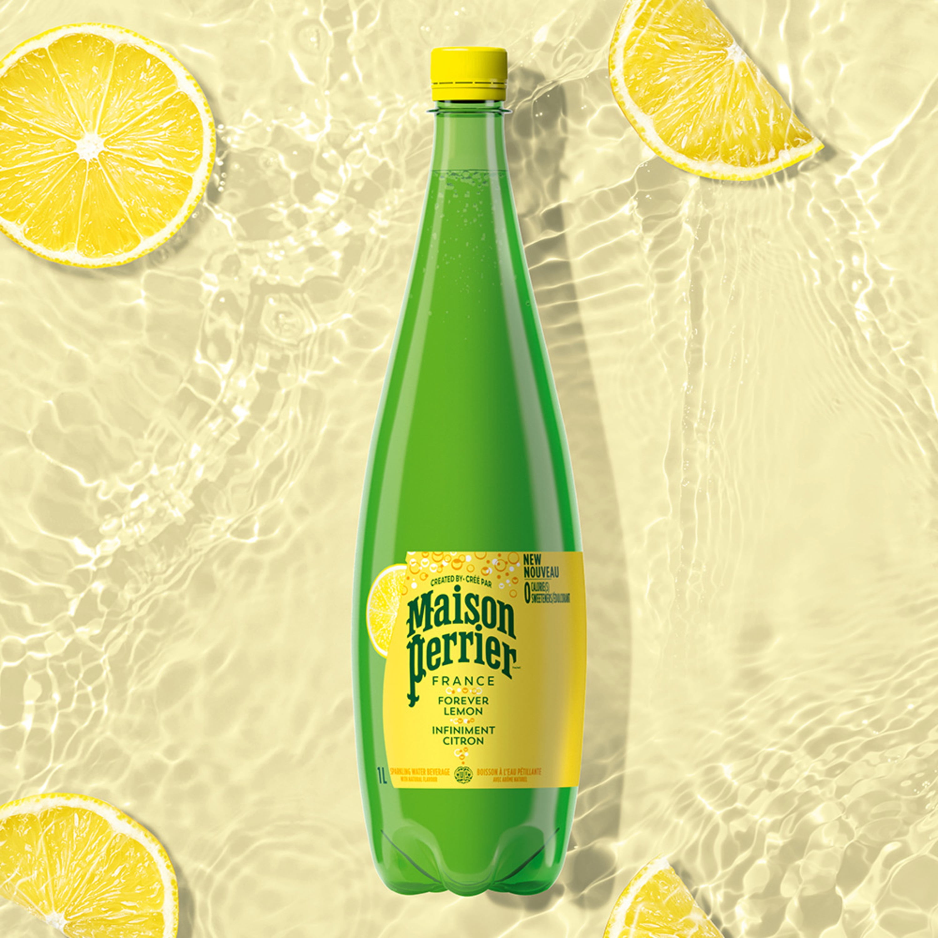Maison Perrier Forever Lemon, Sparkling Water Beverage, No Calories, No Sweeteners, No Sodium, Sourced & Bottled in France 1L