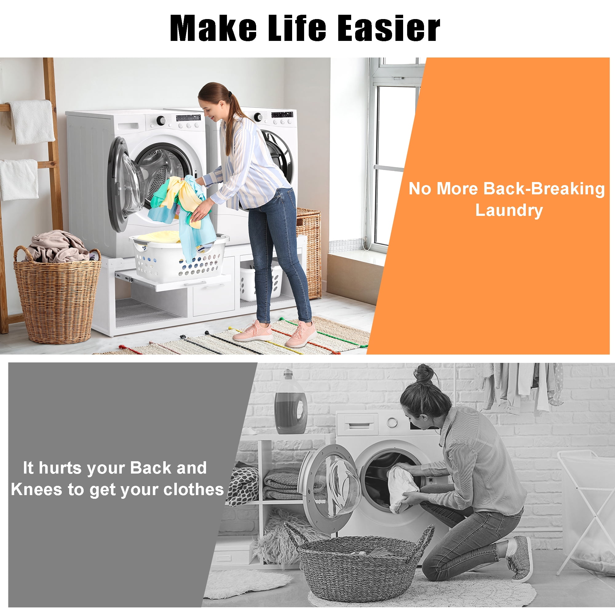 GDLF Washer and Dryer Pedestals, Universal Washer and Dryer Stand with Pull-Out Shelf