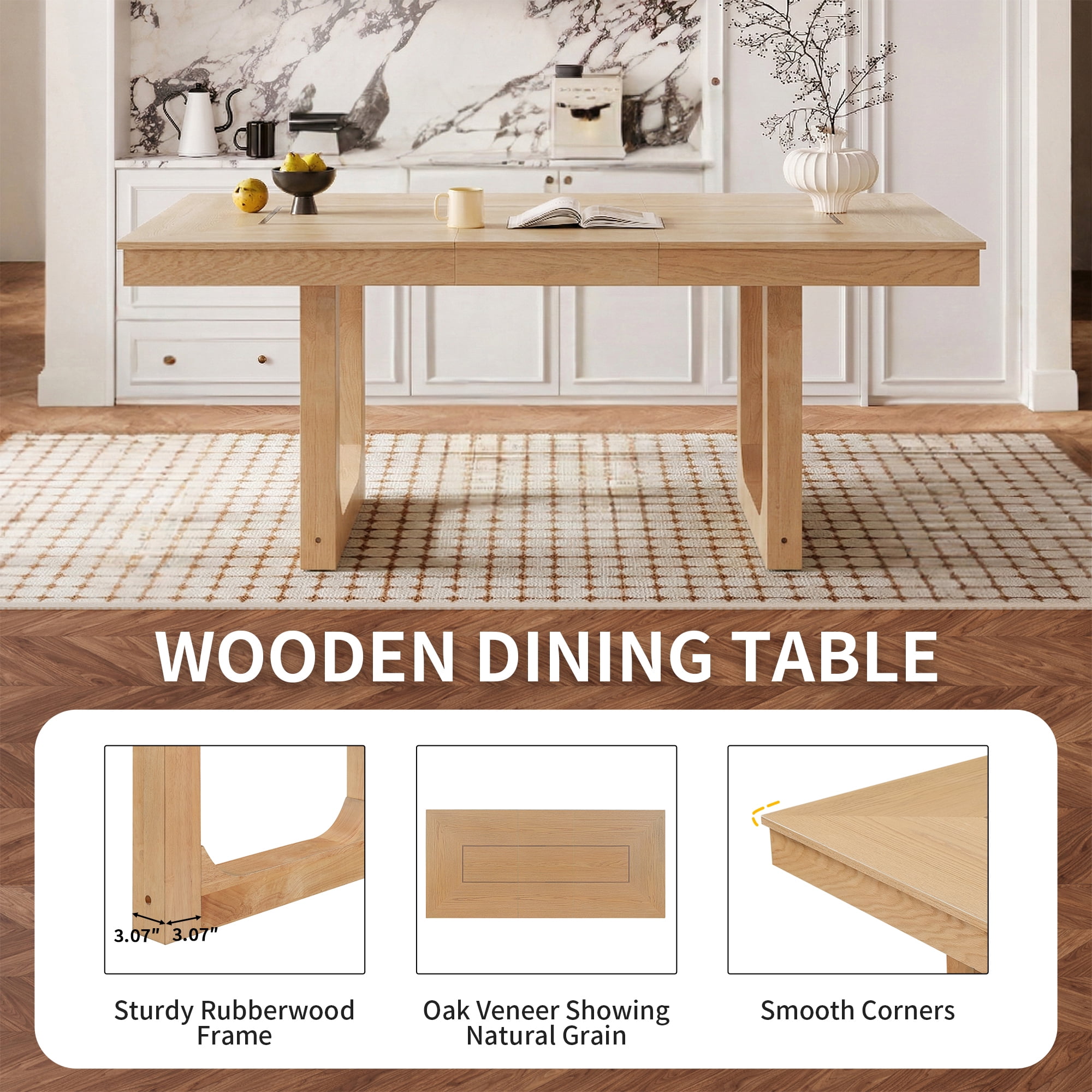 Euroco 7-Piece Wooden Dining Table Set,78" Extendable Dining Table & Chairs Set with 18" Leaf for 6-8,Farmhouse Kitchen Table Set for Dining Room,Natural