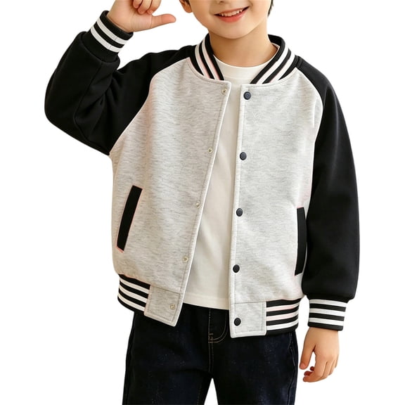 Boys Girls Retro Baseball Bomber Jacket Kids Classic Color Block Varsity Jackets Stand Collar Button Front Outerwear Coats