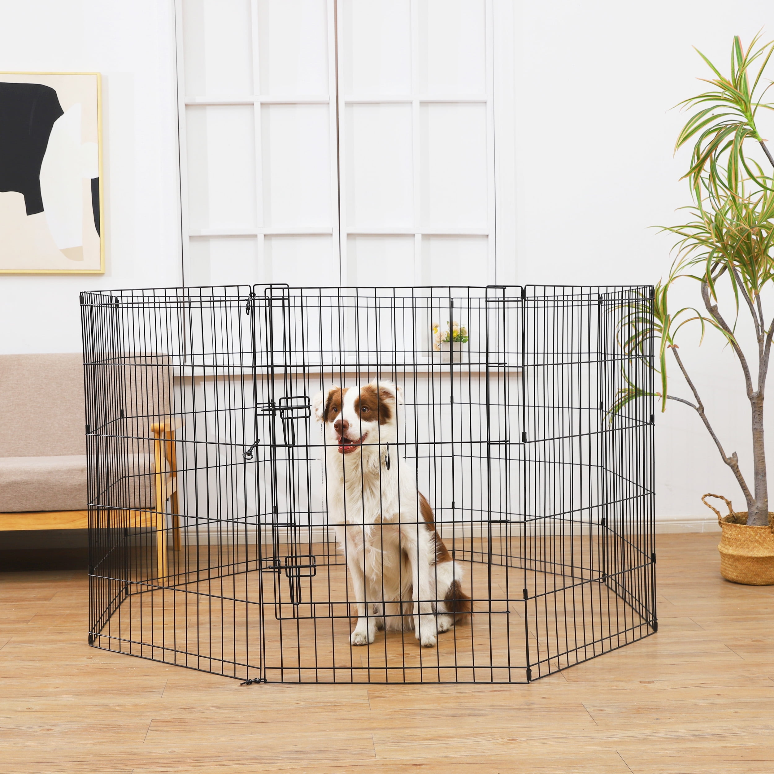 Vibrant Life Portable Wire Play Pen for Pets, Customizable, Foldable, 8 Panels, One Door, 36" Tall