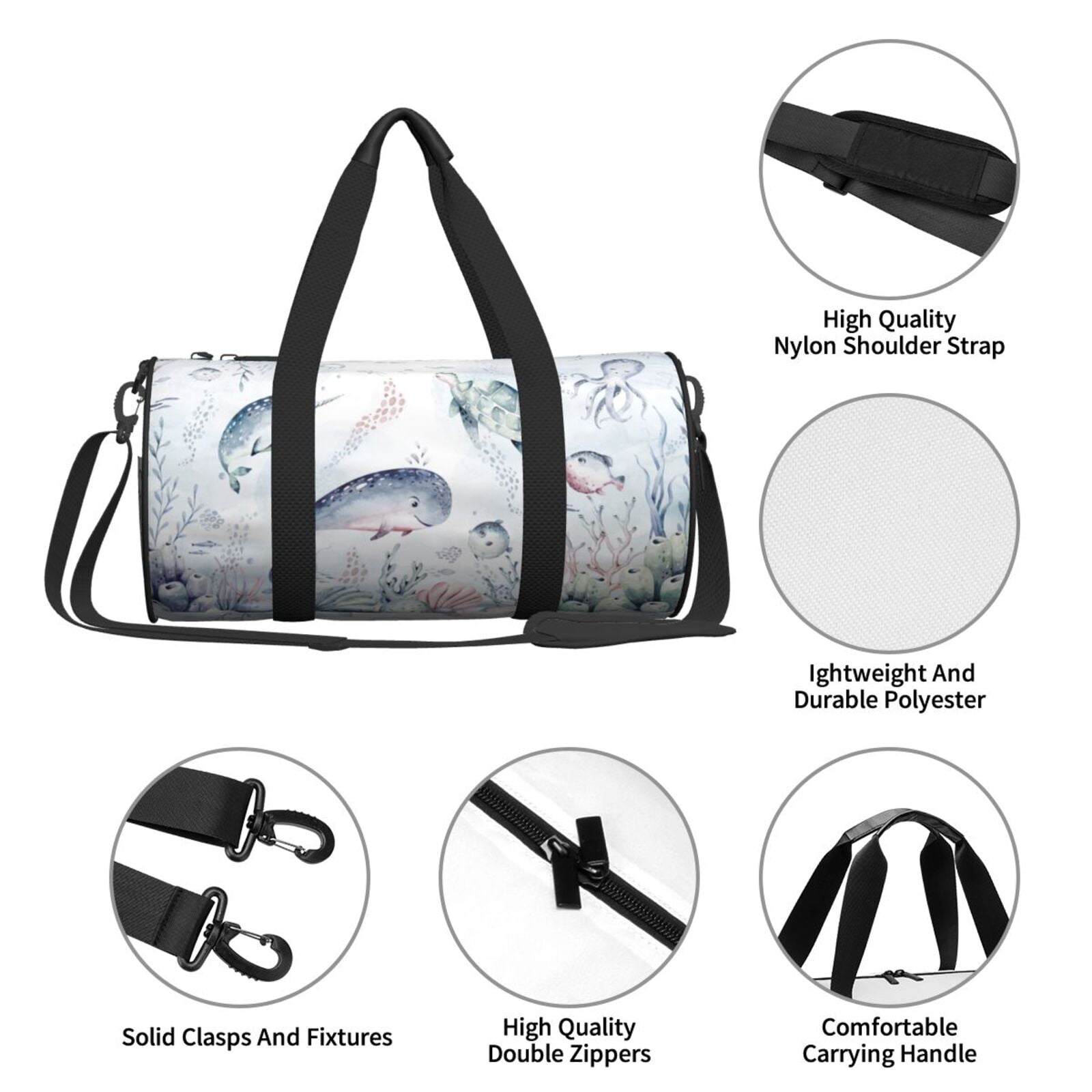 Vsdgher Sea Animals 45L Foldable Duffel Bag, Sports Gym Bag,Overnight Bag, Portable Weekender Bag for Airplanes