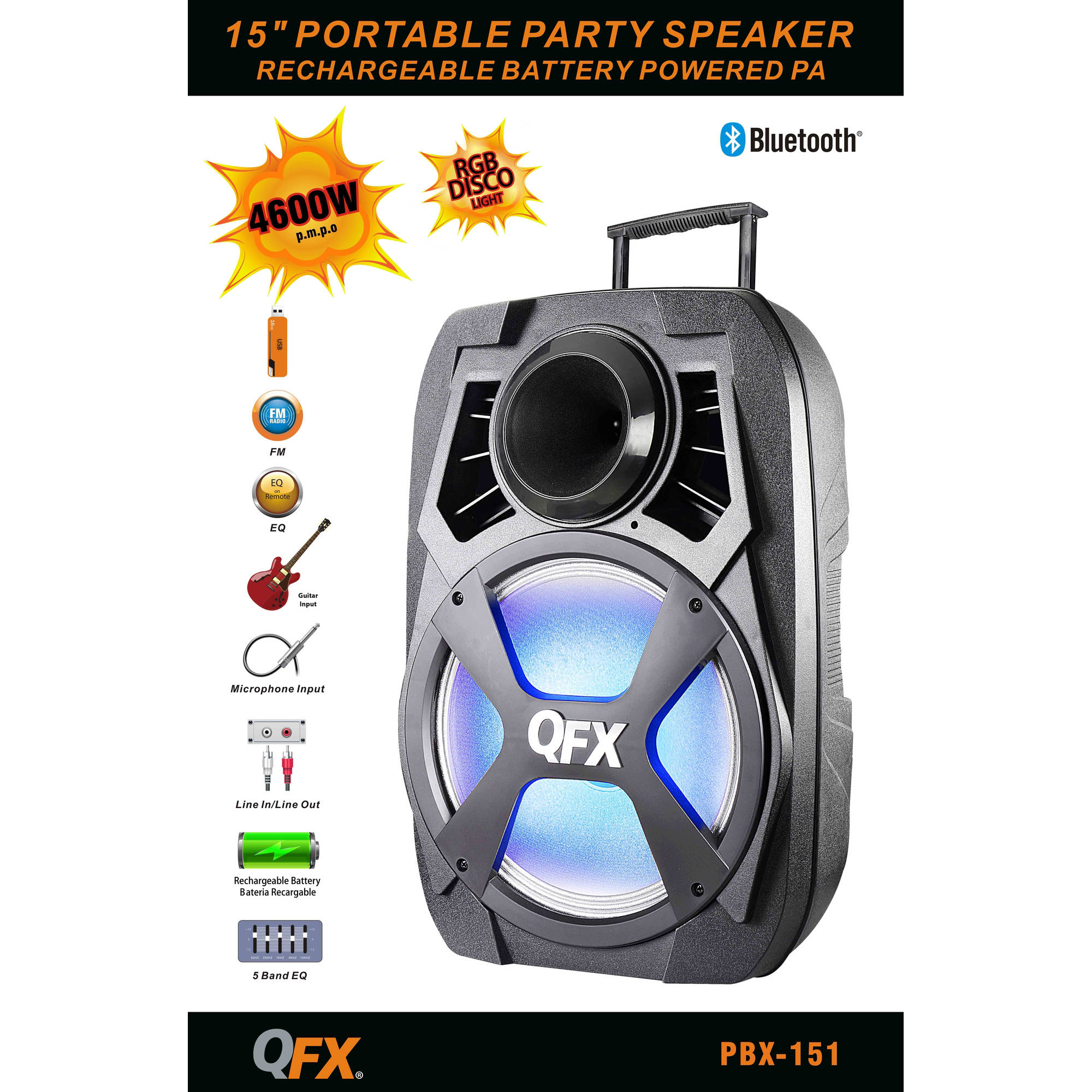 QFX PBX151 15IN HIGH POWERED PRO PARTY SPEAKER WITH BLUETOOTH - image 3 of 3