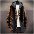 thumbnail image 2 of Men's Thick Hooded Jacket, Retro Plaid Print Zipper Pocket Long Cotton Coat for Outdoor Winter Wear and Holiday Season,Coffee,L, 2 of 5