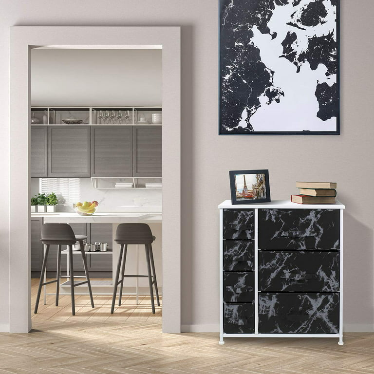 Sorbus 7-Drawers Chest Dresser - White Frame, Black Marble