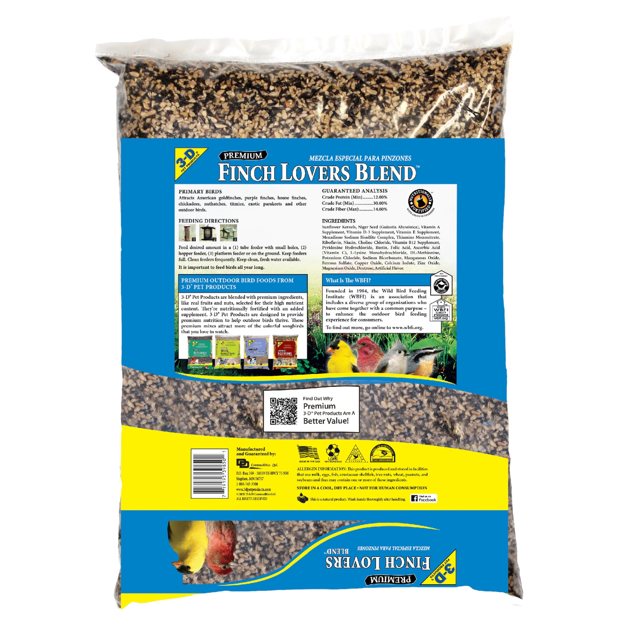 (5 pack) 3-D Pet Products Finch Food Finch Lovers Mix Dry Wild Bird Food, Seeds 5 lb. Bag, 1 Pack