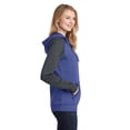thumbnail image 3 of District Women's Lightweight Fleece Raglan Hoodie.  DT296 - XS Heathered Deep Royal/ Heathered Charcoal, 3 of 6