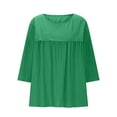 thumbnail image 5 of Feancey Womens Linen Shirts 3/4 Length Sleeve Round Neck Tops Summer Casual Boho Blouse Solid Color Loose Beach Vacation Tshirt Green XL, 5 of 7