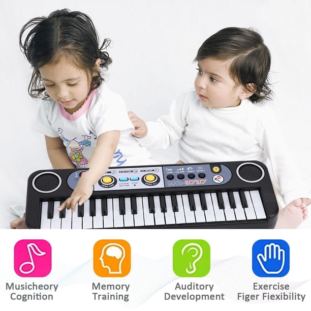Teclado de piano para niños 37 teclas Teclado electrónico Juguetes educativos - Negro