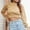 Khaki, variant on Babysbule Sweaters for Women Women's Solid Long Sleeved O-Neck Casual Fashion Pullover Short Sweater