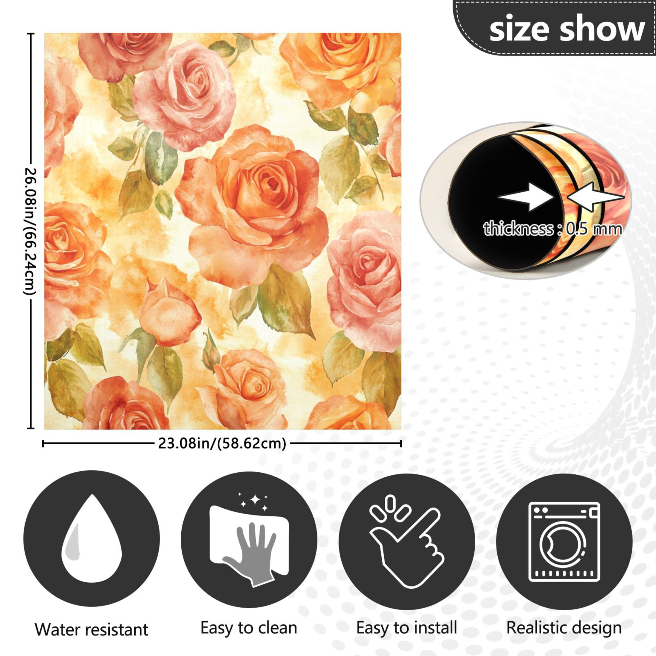 Dishwasher Magnetic Sticker 23x26 Inch Refrigerator Magnetic Sticker Washing Machine Magnetic Sticker Kitchen Panel Magnetic Sticker Home Decor Cartoon Orange Roses Seamless
