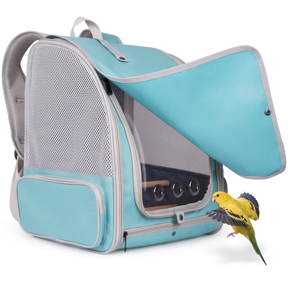 Halinfer Breathable Bird Carrier Backpack with Standing Perches and Metal Tray, Green