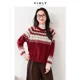 thumbnail image 2 of VIMLY Suéter de punto de Navidad geométrico con cuello redondo vintage para mujer, suéter informal simple de manga larga, jersey grueso, prendas de punto, 2 of 5