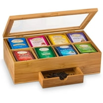 Bamboo Tea Bag Organizer - Tea Organizer: Wooden Tea Box with 8 Compartments, Acrylic Window, and Magnetic Lid, Keeps Tea Bags Fresh - Great Gift Idea