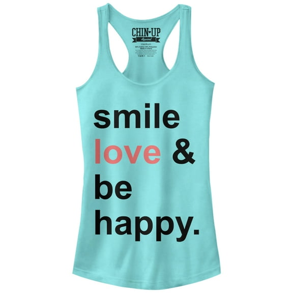 Junior's CHIN UP Smile Love Be Happy Racerback Tank Top Cancun Medium
