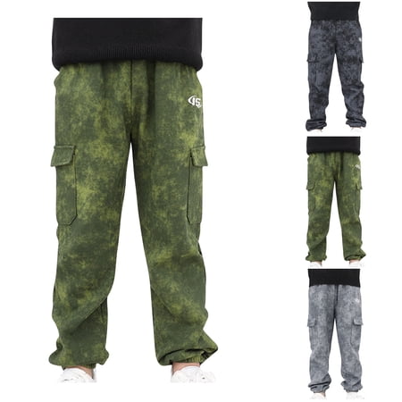 LOVZFMLL Boys Cargo Pants Relaxed Fit Straight-Leg Joggers Casual Ankle Length Pants Elastic Waist with Big Pockets Little Boys Clothes 11-12 Years