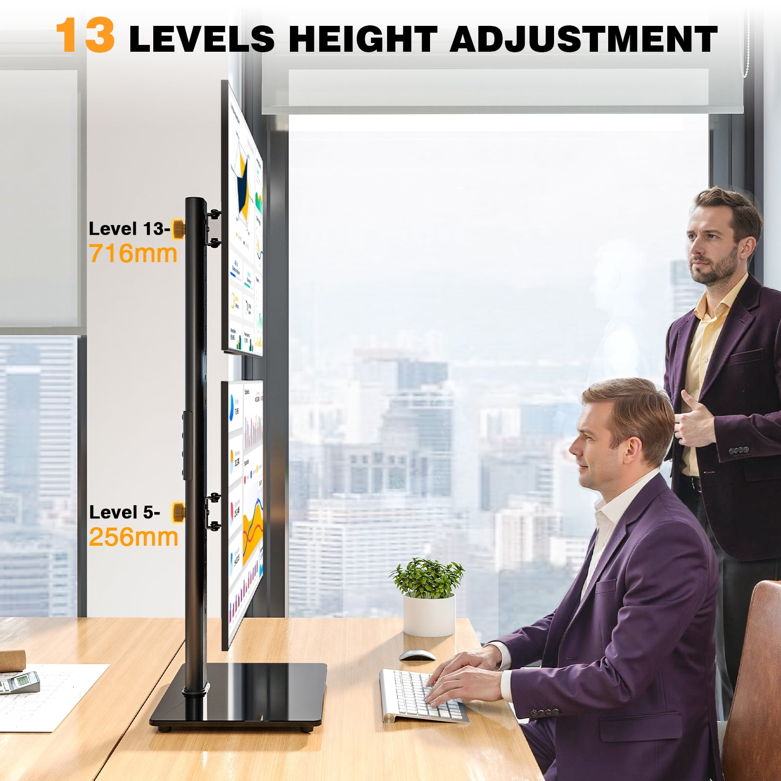 Dual Monitor Mount, 360° Rotation Dual Monitor Fits Two 13-38 in Computer Screens with ±70° Swivel, Tilt, Height Adjustable Tabletop Desk Mount Stand
