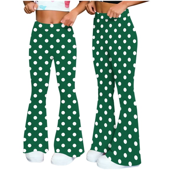 CLOISE Women's Palazzo Pants for Summer Mid Waist Wide Leg Long Pants Elastic Waist Polka Dot Baggy Workout Outfits Green S