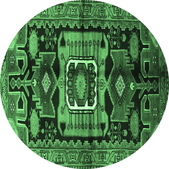 Ahgly Company Indoor Round Persian Emerald Green Traditional Area Rugs, 7' Round