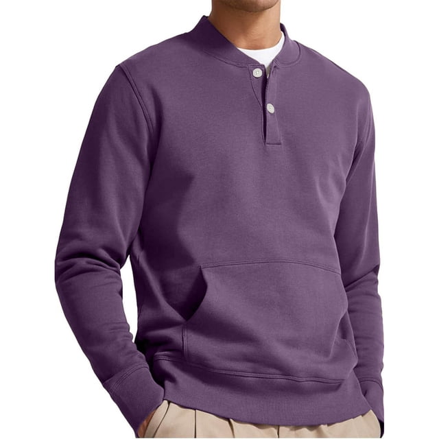 Blusas y camisas de manga larga con cuello en V para hombre, sudadera informal de color liso con bolsillos y botones, camisetas de poliéster de manga larga con cuello en V para hombre