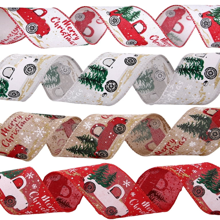 Christmas Ribbon, for Gift Wrapping Wreath Bows Decor, Rustic Fabric  Ribbons Holiday Party Decor 