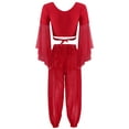 thumbnail image 3 of TiaoBug Womens Delly Dance Outfits Flare Sleeve Crop Top with Chiffon Harem Pants Dancewear Set Red One Size, 3 of 6