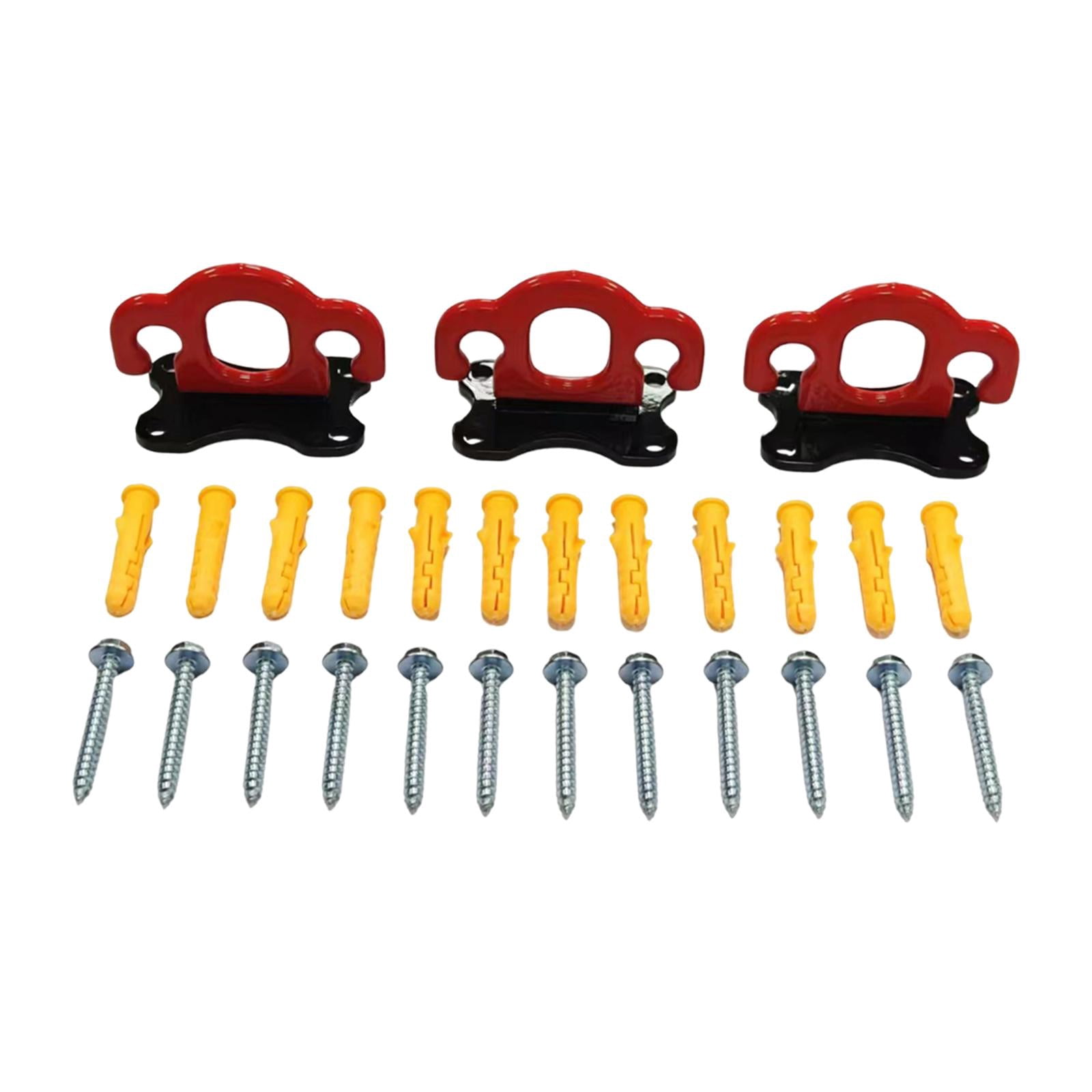 DimyFew 3 Pieces Wall Mount Workout Anchors, Gym Exercise Anchors, Iron Band Hooks, Band Red Black