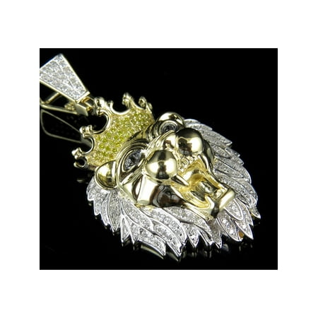 Canary Yellow Pendant - 10K Yellow Gold Real Canary Diamond Lion Charm Pendant 0.75ct 1.8