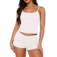 thumbnail image 3 of justHIGH Petite Women Cami Pajama Set 2 Piece Soft Sleepwear Cami Pj Shorts Set Summer Camisole Lounge Sets White,L, 3 of 7