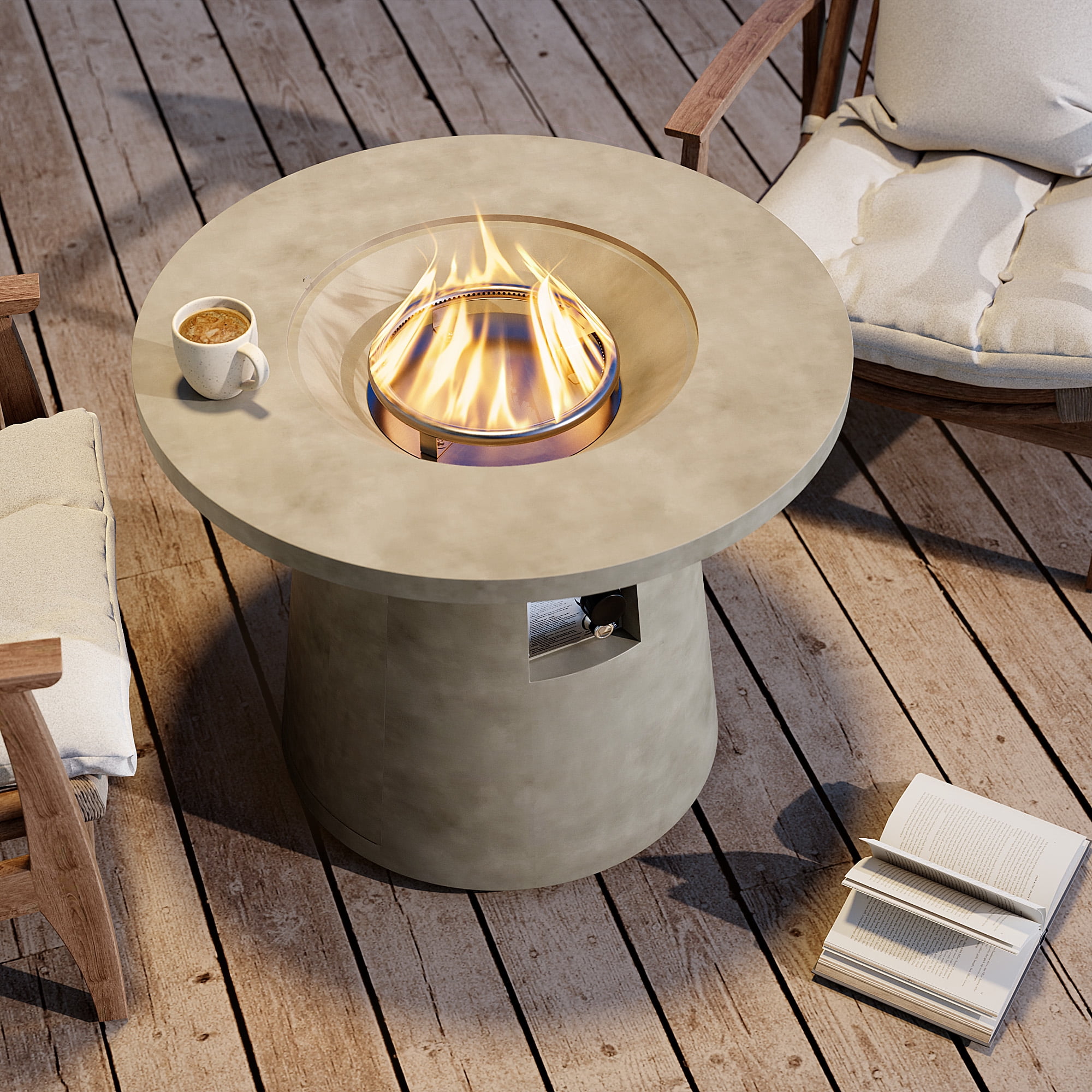 VENTOPYR 31.5'' Round Propane Fire Pit,40,000 BTU Concrete Fire Pit Table