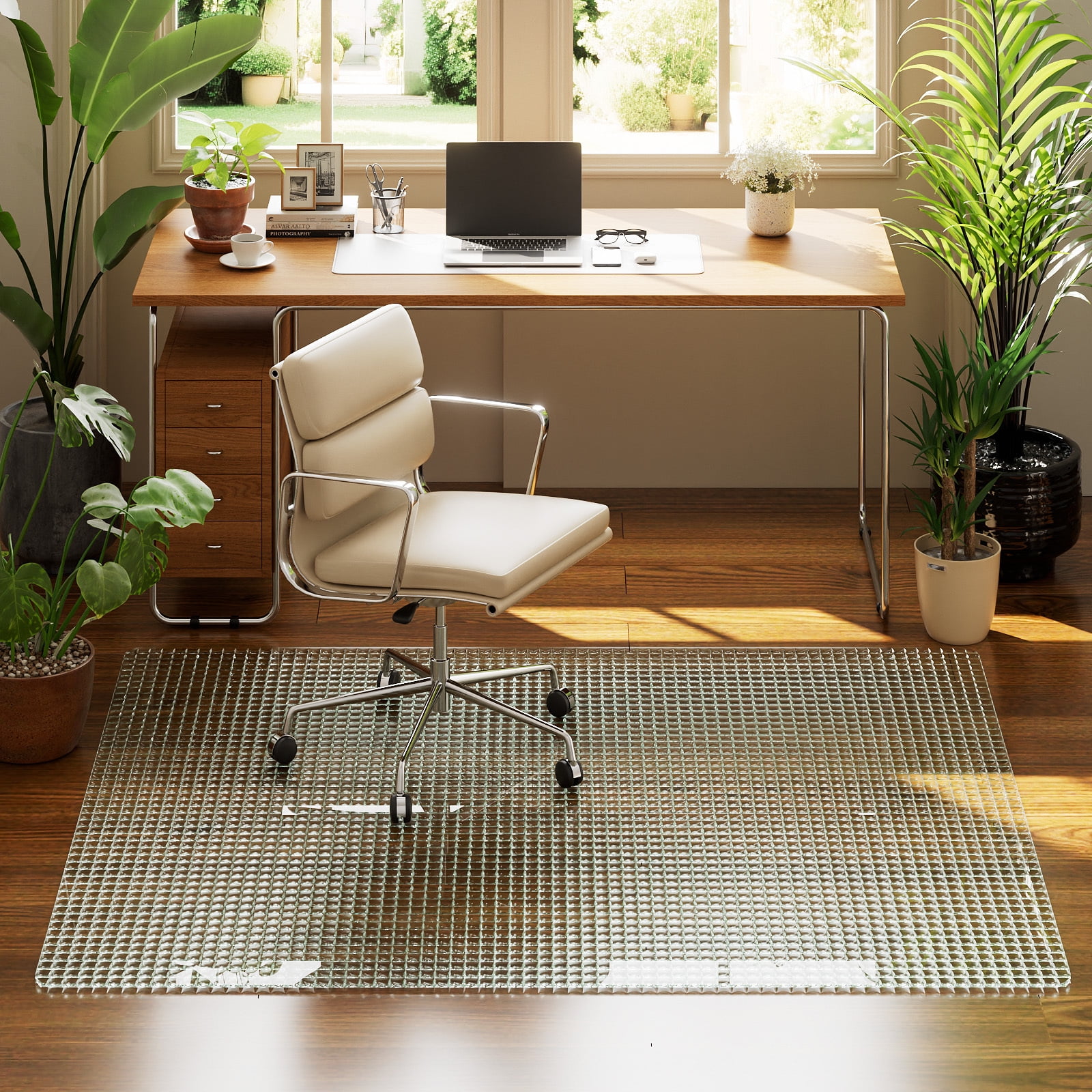 GRAHMCY 46"x55" Wave Glass Chair Mat Tempered Glass Embossed Wave Pattern Chair Mat