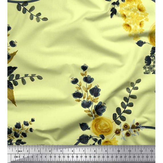Soimoi Yellow Rayon Fabric Leaves & Floral Fabric Prints by Yard 42 Inch Wide