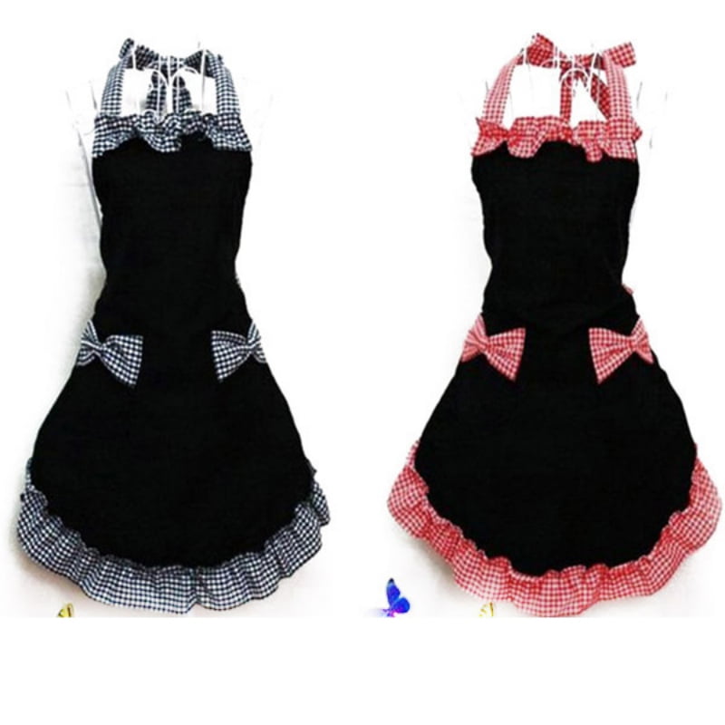 Cute Fashion Cotton Aprons for Women Girls Vintage Cooking Retro Apron with Pockets