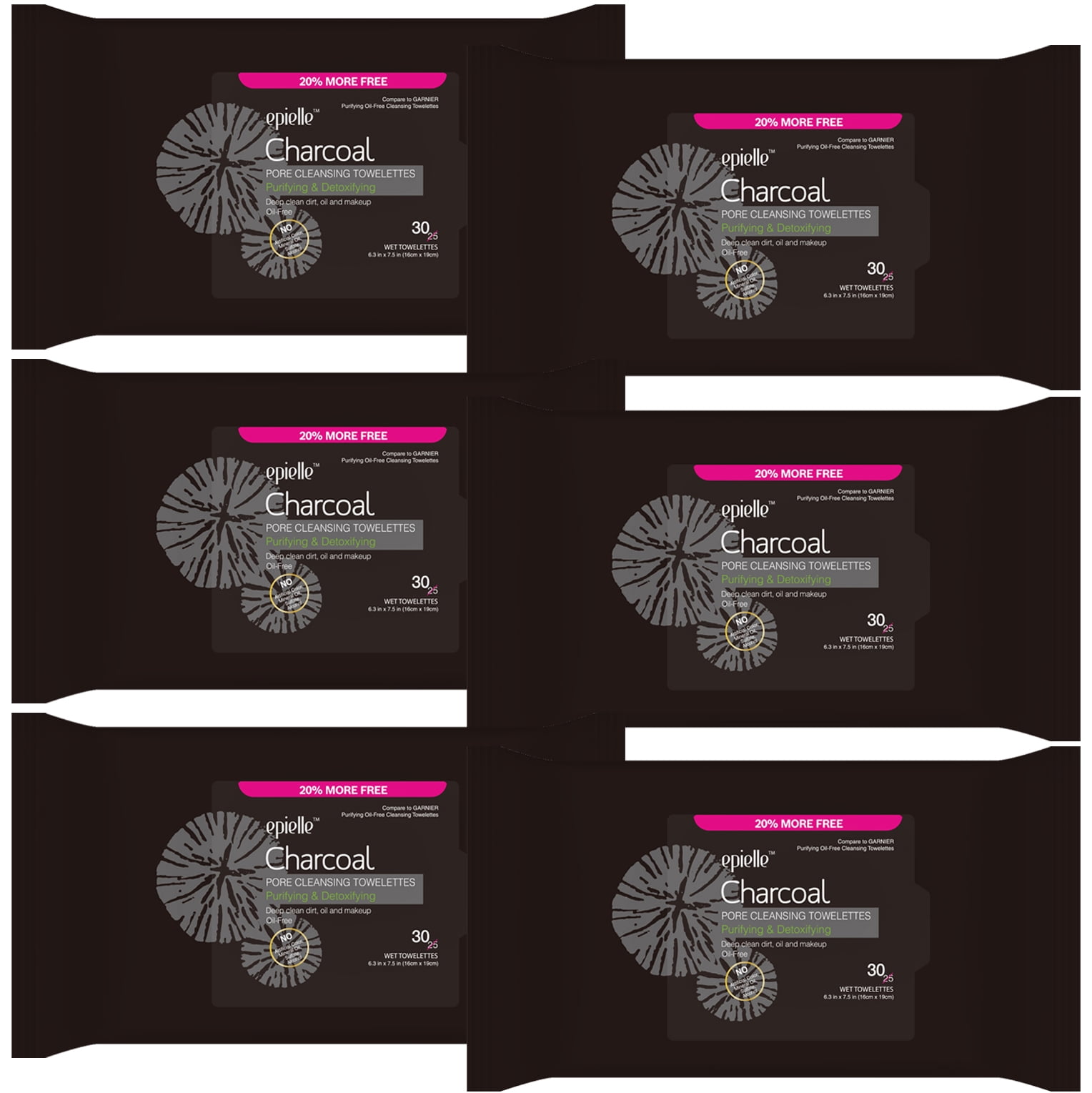Epielle Charcoal Pore Clenasing Towelettes 30ct (6 Pack)