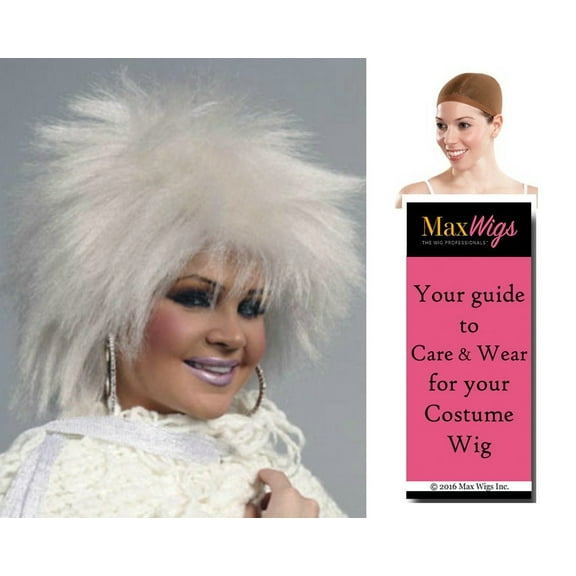 Fright Punk Rock color WHITE - Enigma Wigs Ghost Witch Beetlejuice Bundle with Cap, MaxWigs Costume Wig Care Guide