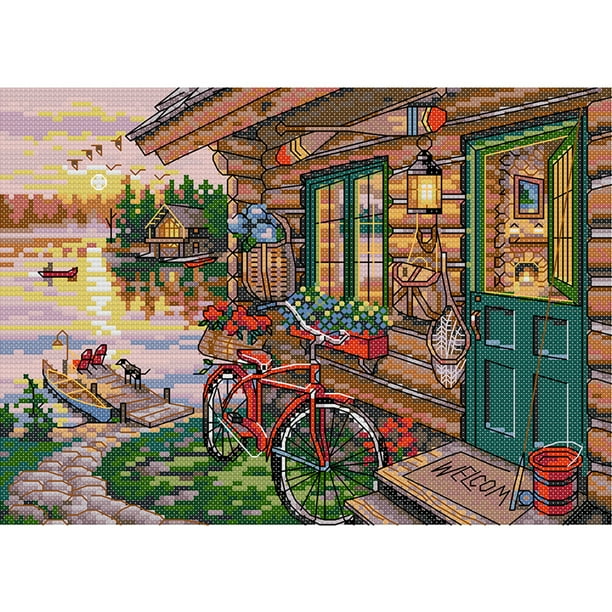 Punto de cruz bordado completo Riverside Cottage 14CT estampado conjunto de costura artesanal Hugtrwg Para estrenar