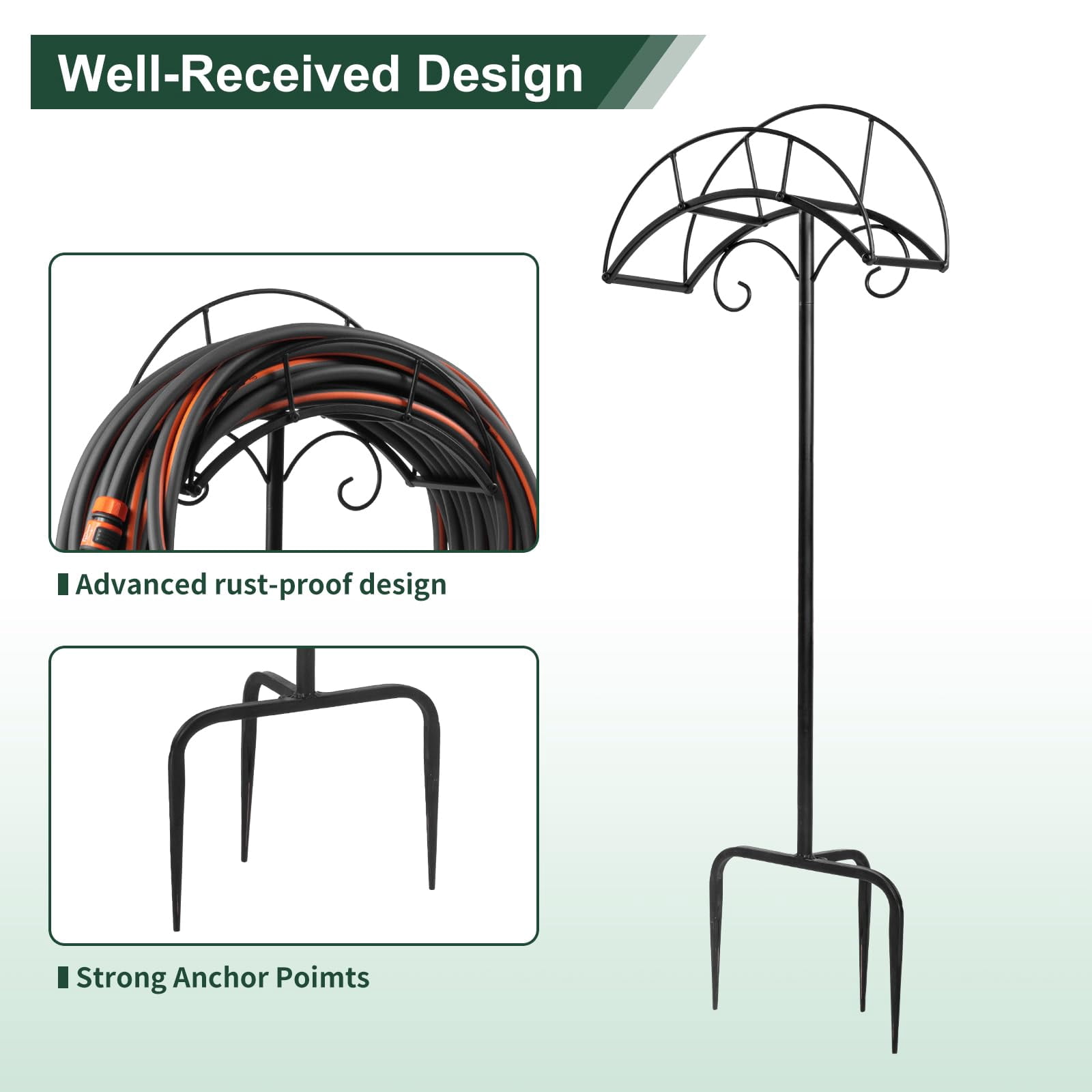 Hongshifu Garden Hose Rack Stand, Metal Freestanding Holder for  Hose - Detachable Reel Storage with Wheels for Yard and Lawn