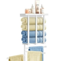 Swivel Towel Rack with 3-Arm Towel Bar, Towel Rack with   Shelf, Towel Storage Holders Wall Mounted, Swing Out Towel   Hanger for Bathroom, Kitchen, White