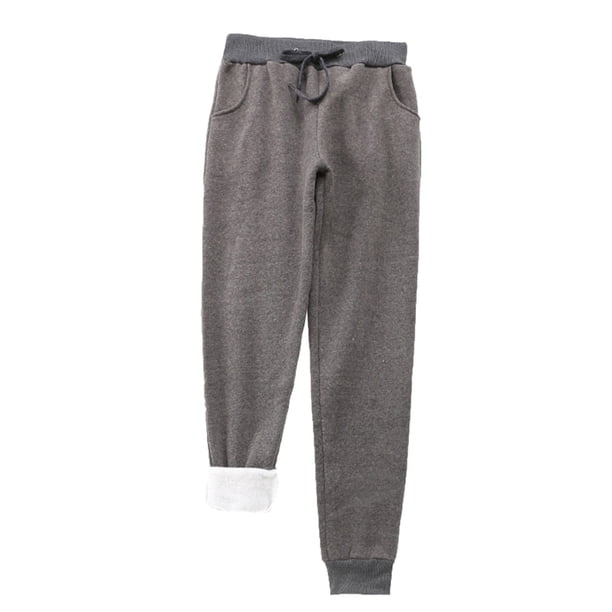 Leggings de invierno de talla grande para mujer, de felpa lisa: pantalones cálidos y casuales con cintura elástica, para llevar en exteriores e interiores