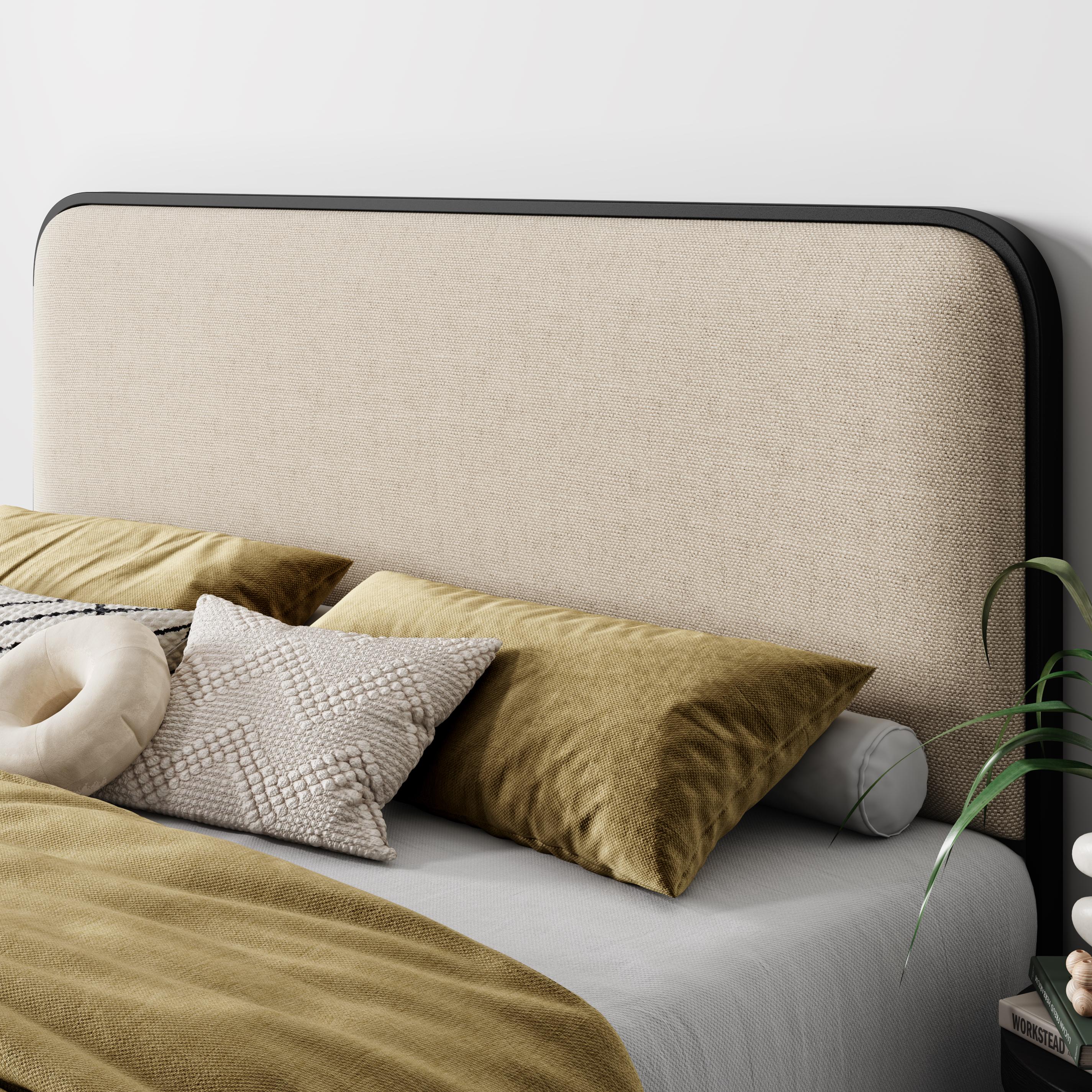 Allewie Full Size Metal Platform Bed Frame with Curved Upholstered Headboard and Footboard, Beige