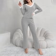 thumbnail image 2 of ManxiVoo Ribbed Knit Pajama Set Soft Pullover Top and Relaxed Fit Pants for Women Cozy Loungewear M Size Grey, 2 of 4