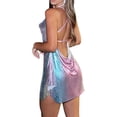thumbnail image 5 of Women Sexy Sparkly Mini Dress Spaghetti Strap Backless Sleeveless Glitter Cami Dresses for Party Club, 5 of 9