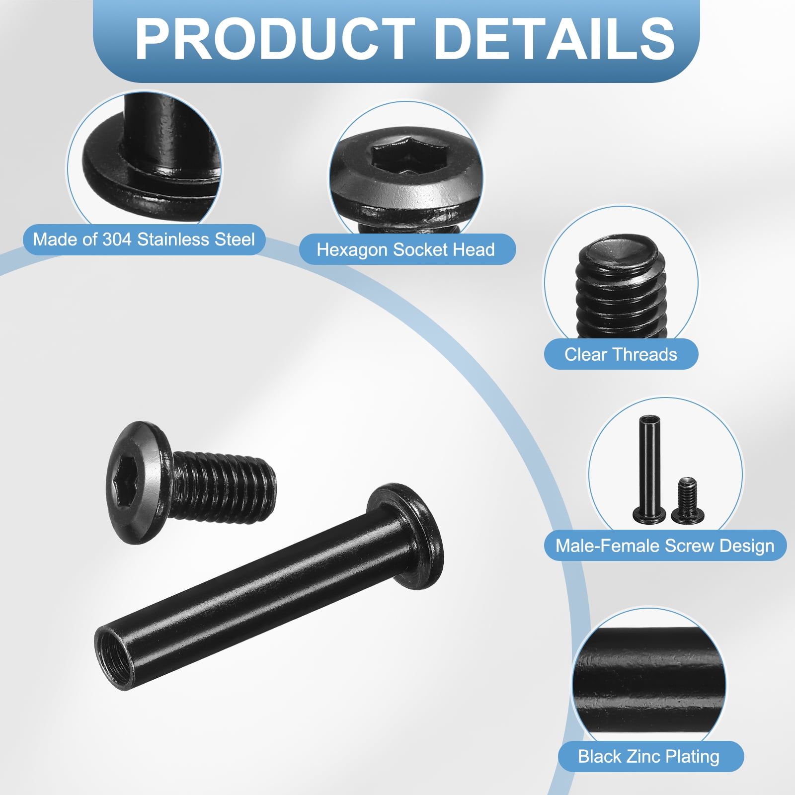 Uxcell 8 Sets Binding Post Screw Female M8*50*Φ10 Hex Drive Socket Cap with Wrench
