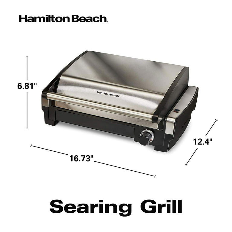  Hamilton Beach Electric Indoor, 100 sq. in. Surface Serves 8,  Virtually Smokeless Grilling, Adjustable Temperature Control to 450F,  Dishwasher Safe Removable Nonstick Plates, Black (31605N): Electric Contact  Grills: Home & Kitchen
