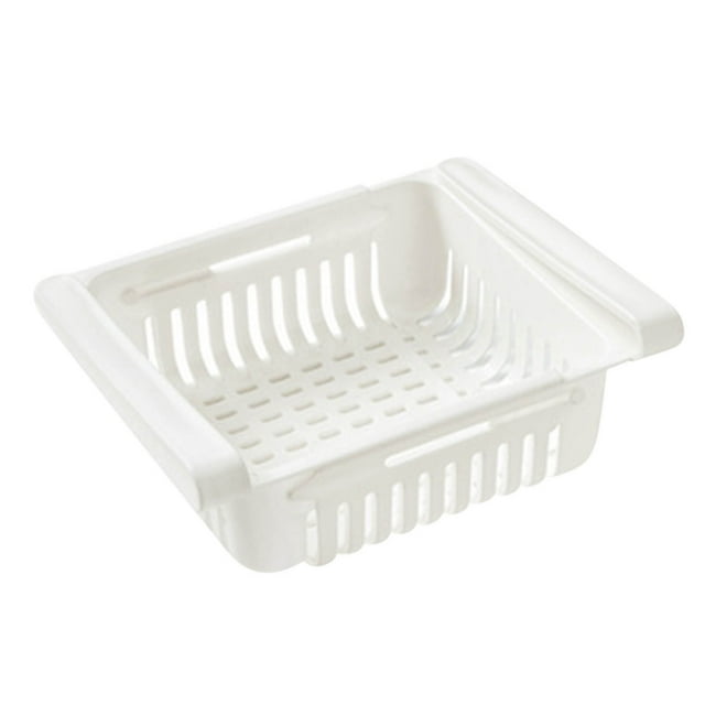 Hiroekza Pull-Out Refrigerator Organizer - Expandable Kitchen & Bathroom Storage Box, Drawer Shelf for Utensils, Soap, Brushes - Space Saving PP Material White