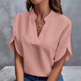 thumbnail image 2 of Holiday Casual Wear V-Neck Women Tops, 2025 Summer Fashion Trends Airport Outfits for Cute Tops Spring Y2K Beach Trendy Short Sleeve Shirts Ladies and Blouses Womens Basic Pink L, 2 of 6